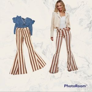Striped fringe flares high waisted